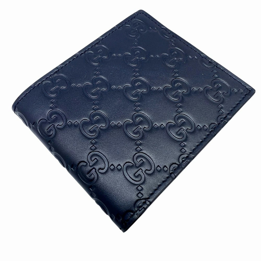 Gucci Guccissima Bifold Wallet Leather Compact Navy Blue